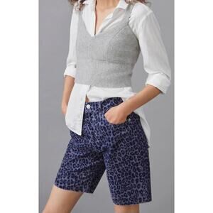 Anthropologie Pilcro Denim Corduroy Bermuda Cheetah Shorts Purple Blue 32 Long